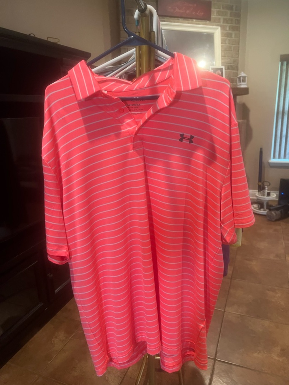 Under Armour Coral Pink Striped Performance Polo